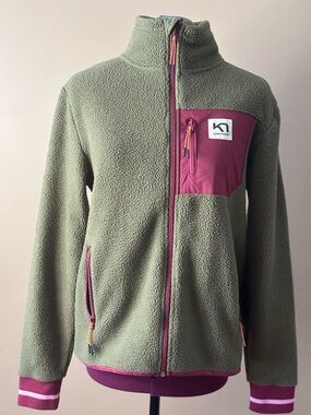 Kari Traa Rothe Midlayer Green with Burgundy Accents  Full Zip Fleece Jacket, M